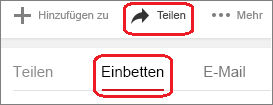 Klicken Sie auf "Teilen" und dann auf "Einbetten".