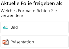 "Format"-Optionen für die Freigabe einer Folie in PowerPoint für Android