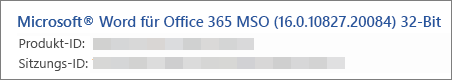 Anzeige der Word-Version, Build- und-Bit-Version