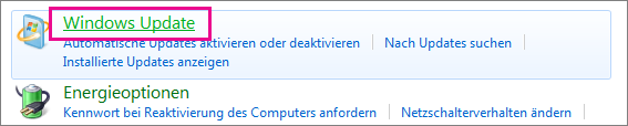 Der Link "Windows Update" in der Systemsteuerung