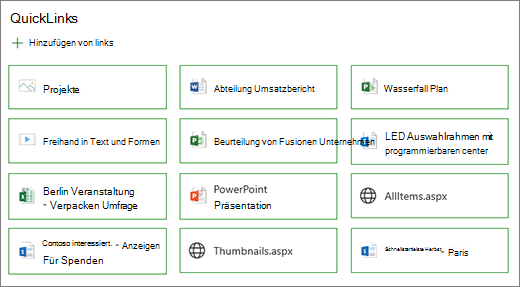 Schaltflächenlayout von Quicklinks