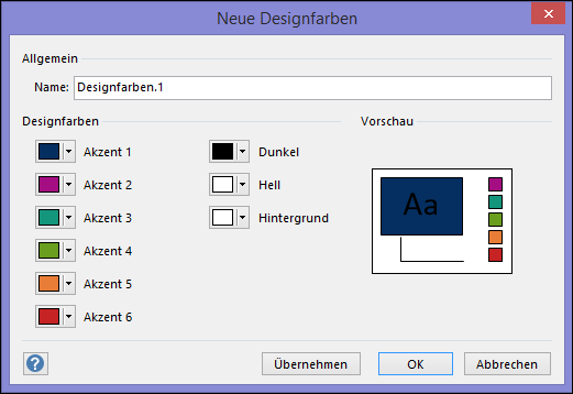 Screenshot des Dialogfelds "Neue Designfarben erstellen " in Visio