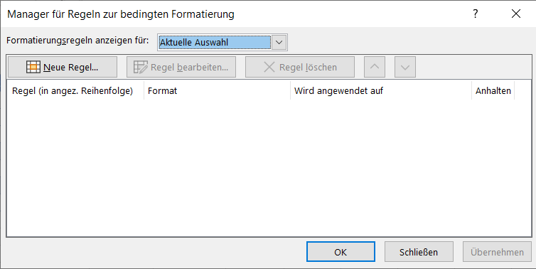 Dialogfeld „Manager für Regeln der bedingten Formatierung“