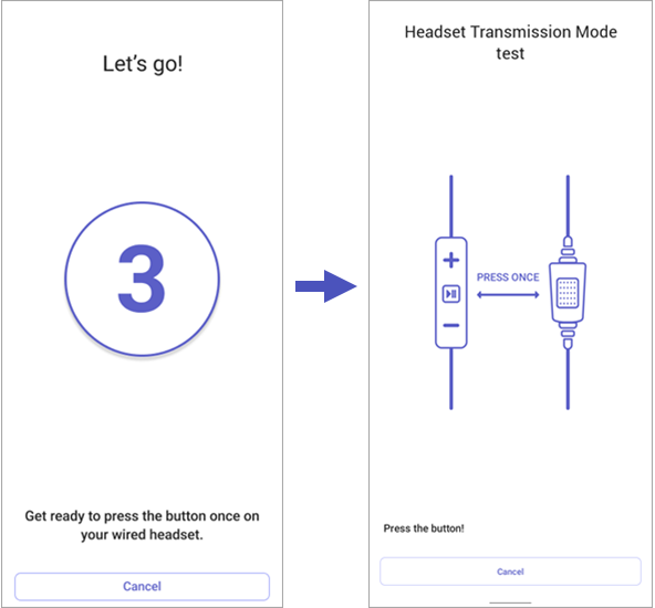 Screenshot: Countdown für den Test des Walkie Talkie-Headsets für den Übertragungsmodus