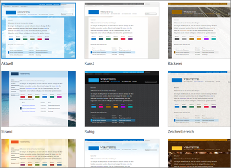 SharePoint Online-Seite mit Websitevorlagenbildern