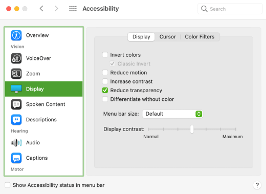 Option "Systemtransparenz" in macOS.