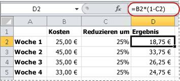Beispiel für eine Formel zum Berechnen eines Prozentsatzes
