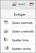 iPad: Tabelle, Menü "Einfügen"