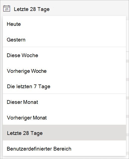 Dropdownmenü mit Zeitrahmen, die zum Anzeigen von Daten verfügbar sind. 