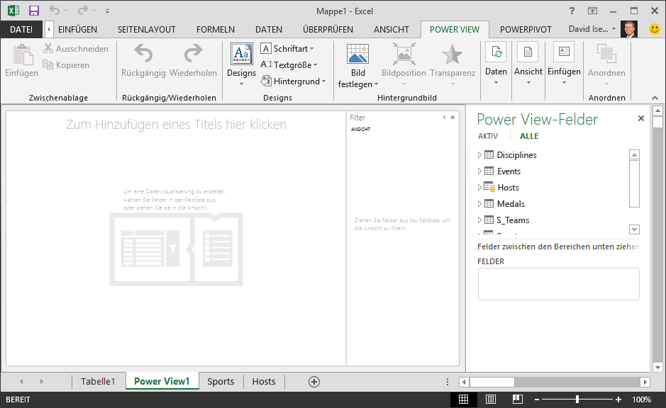 Ein leerer Power View-Bericht in Excel