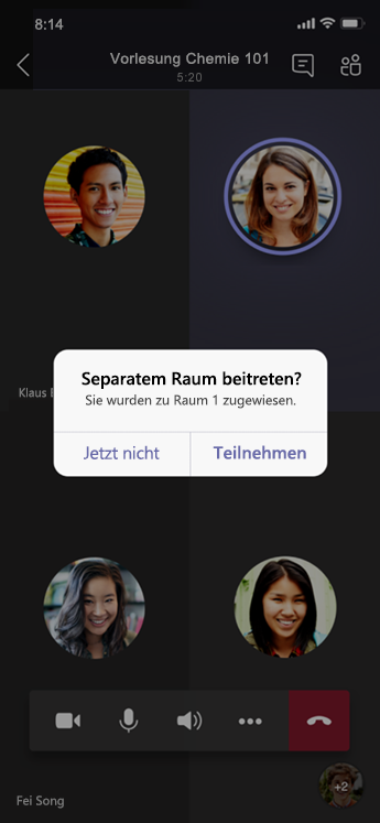 Betreten des Dialogfelds im Gruppenraum auf mobilen Geräten.