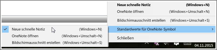 Screenshot der Taskleiste mit OneNote-Optionen.