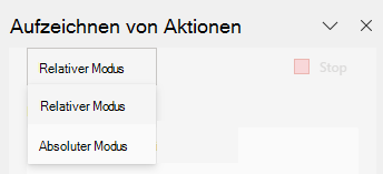 Die Optionsauswahl für Datensatzaktionen, die Optionen "Relativer Modus" und "Absoluter Modus" anzeigt.