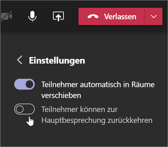 Einstellungen für Gruppenräume in Teams