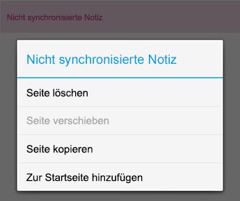 Menü "Notiz" in OneNote für Android