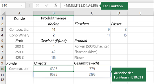 MMULT-Funktion: Beispiel 2