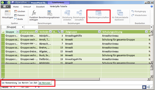 Power Pivot-Fenster mit Registerkarten