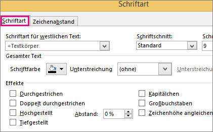 Font dialog box in Excel