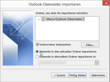 Wählen Sie "Elemente in den aktuellen Ordner importieren" aus.