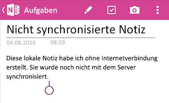 Eine nicht synchronisierte Notiz in OneNote für Android