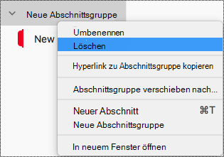 Löschen einer Abschnittsgruppe in OneNote für Mac