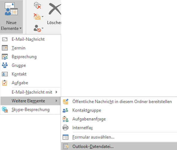 Erstellen einer neuer Outlook-Datendatei