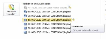 Backstage Ansicht des Versionsverlaufs einer Microsoft Word-Datei. Version 4 ist ausgewählt.