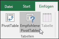 Wechseln Sie zu "Einfügen" > "empfohlene PivotTables", damit Excel eine PivotTable für Sie erstellt.