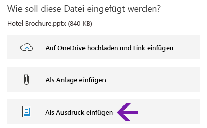 Option "Dateiausdruck" in OneNote für Windows 10