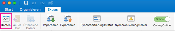 Schaltfläche "Konten" auf der Registerkarte "Extras"