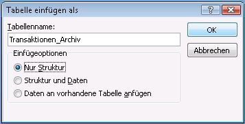 Tabelle einfügen als