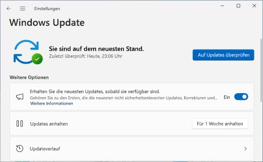 Zeigt den Windows Update-Bildschirm mit der Umschaltfläche an, mit der Sie auswählen können, ob Sie die neuesten Updates erhalten möchten, sobald sie verfügbar sind.