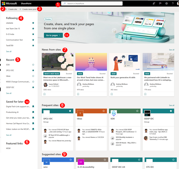 Screenshot der neuen SharePoint-Startseite