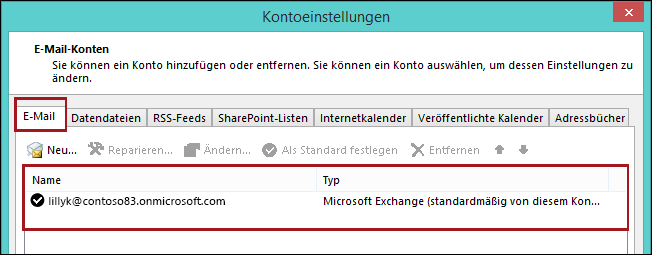 Kontotyp in Outlook