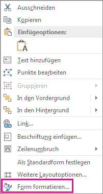 Form formatieren im Kontextmenü