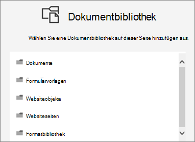 Auswählen einer Dokumentbibliothek, die auf einer Seite angezeigt werden soll