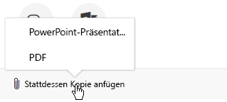 Die Anlagenoptionen zum Senden einer Präsentation per E-Mail sind: "Präsentation" oder "PDF".