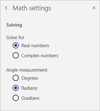 Lösung für Zahlentypen oder Winkelmessung in den mathematischen Einstellungen.