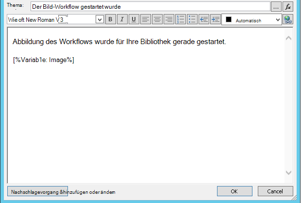 Workflow Email Mesage-Text mit Bild