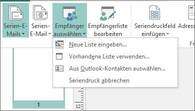 Optionen unter 'Sendungen - Empfänger auswählen'