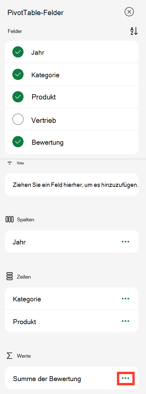 PivotTable-Feldwerte mit Auslassungspunkten auf dem iPad