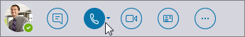 Das Skype for Business-Schnellmenü mit aktivem Anrufsymbol