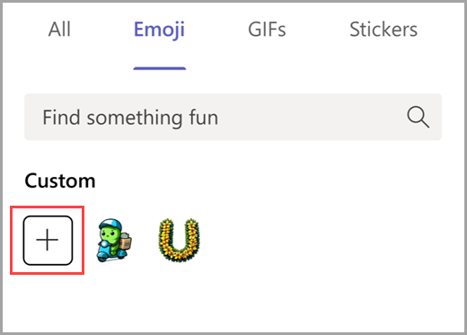 Wählen Sie das Pluszeichen aus, um benutzerdefinierte Emojis hinzuzufügen.