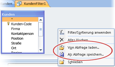 Spezielle Filteroptionen