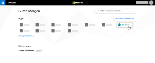Die Microsoft 365-Startseite mit hervorgehobener SharePoint-App