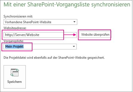 Speichern eines Projekts auf SharePoint