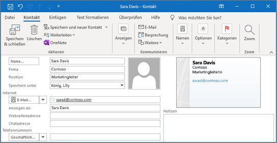 Hinzufügen eines Kontakts in Outlook