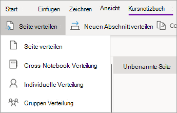 Schaltfläche "Seite verteilen" mit Dropdownliste der Aktionen.