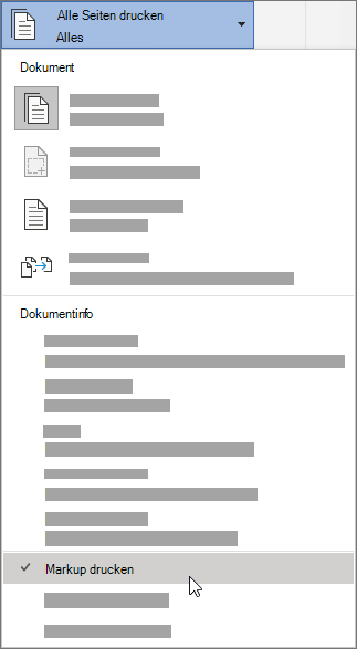 Option „Markup drucken“