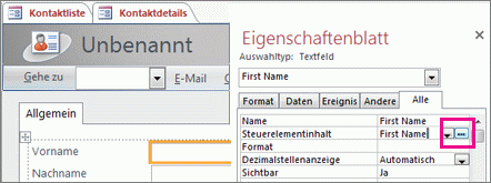 Die Generator-Schaltfläche im Eigenschaftenblatt.